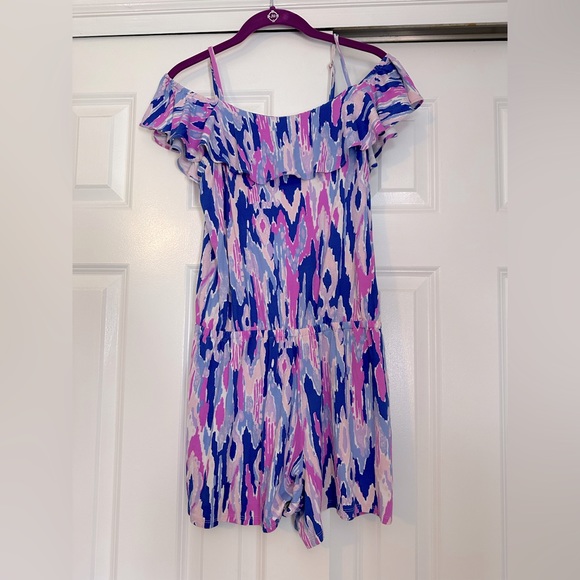 LILLY PULITZER Klea Off Shoulder Flounce Romper Amethyst One Too Many Sz S- EUC - Picture 1 of 6